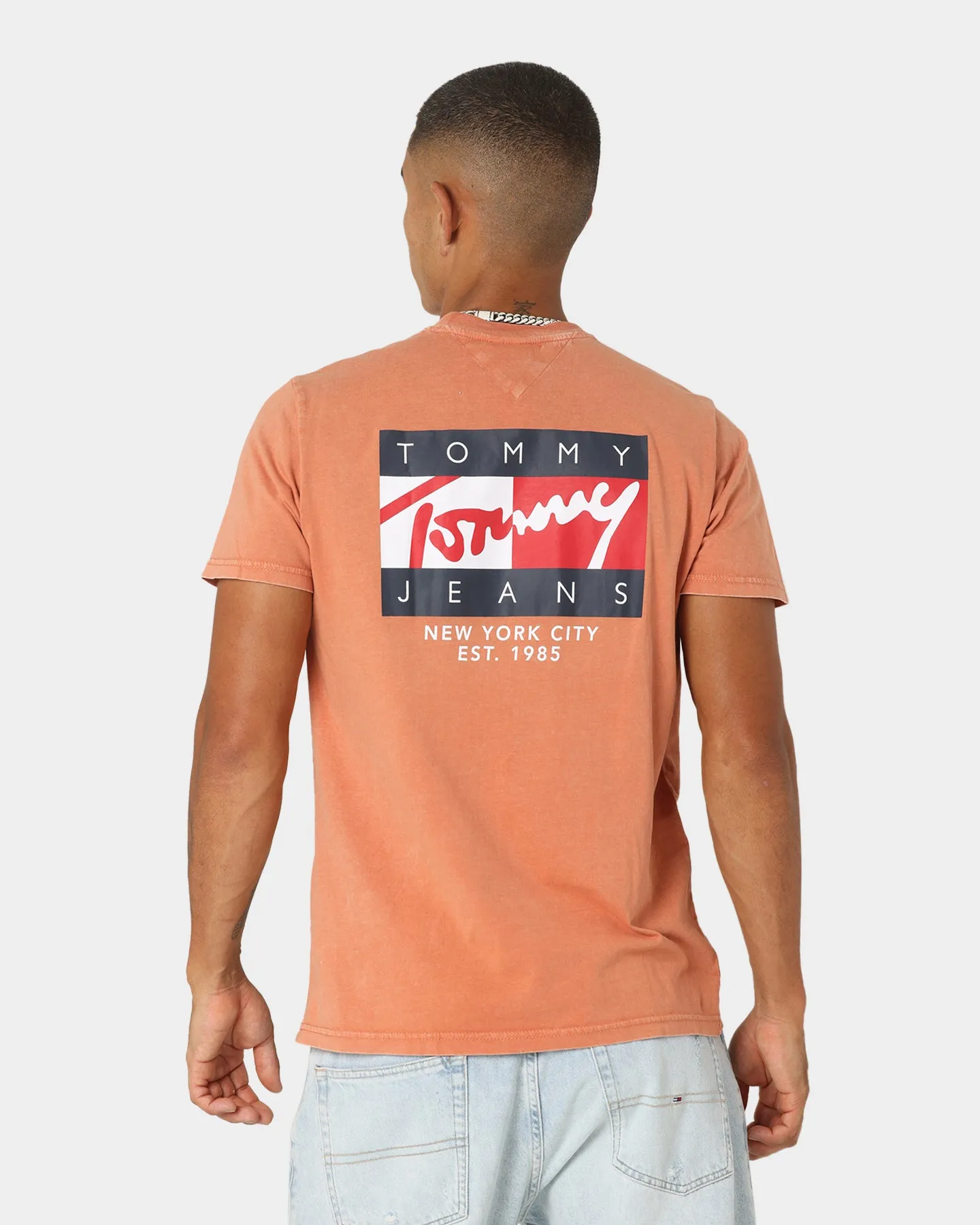 Tommy Jeans TJM Vintage Flag Signature Logo T-Shirt Dingo Orange