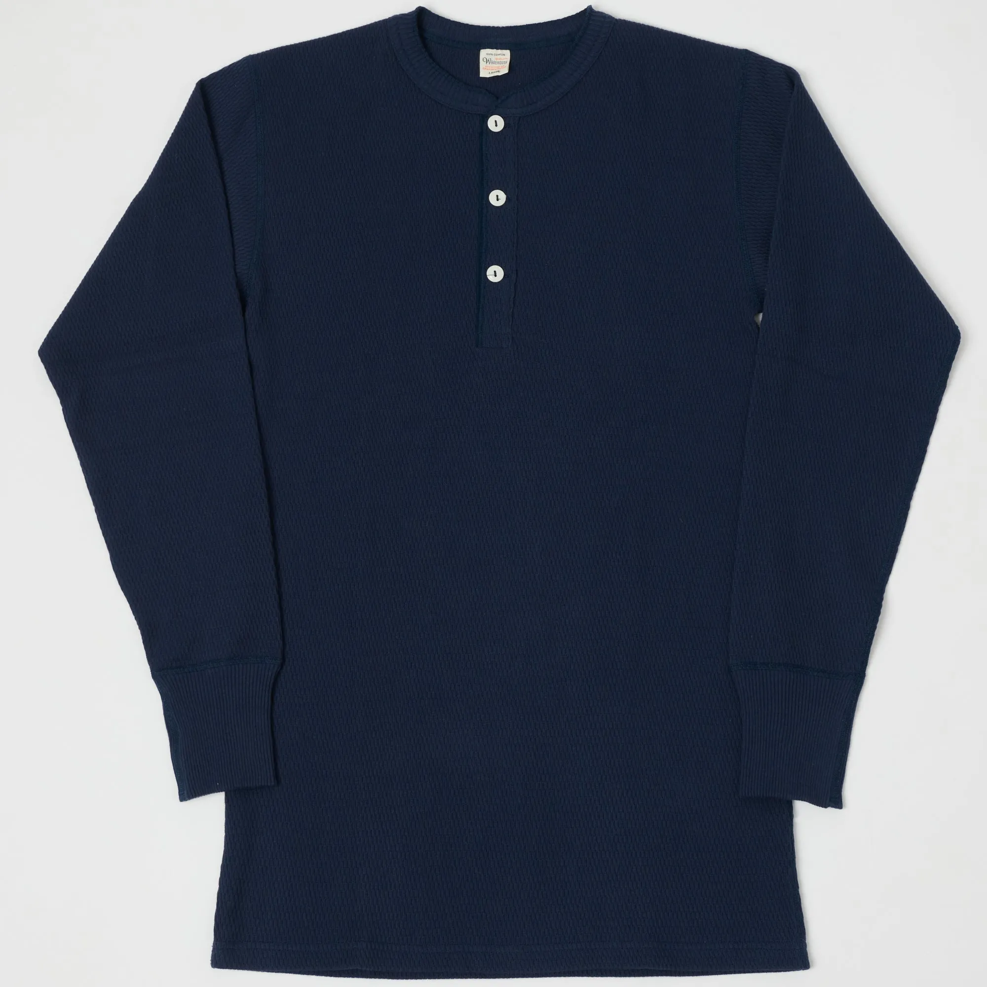 Warehouse & Co 5904 LS Waffle Knit Henley - Navy