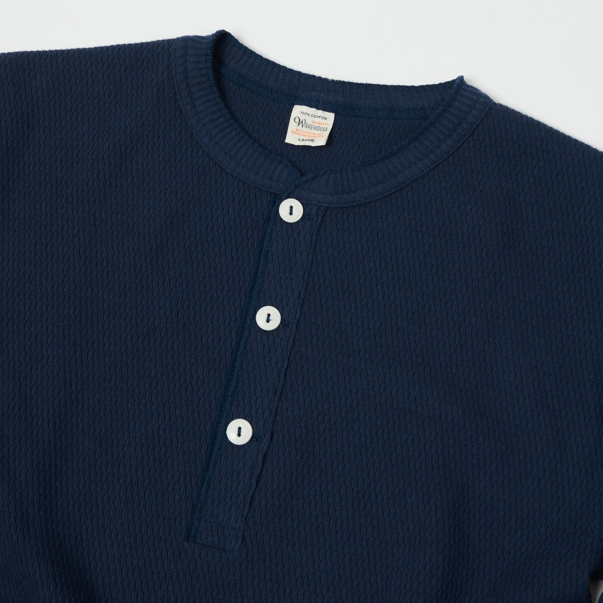 Warehouse & Co 5904 LS Waffle Knit Henley - Navy