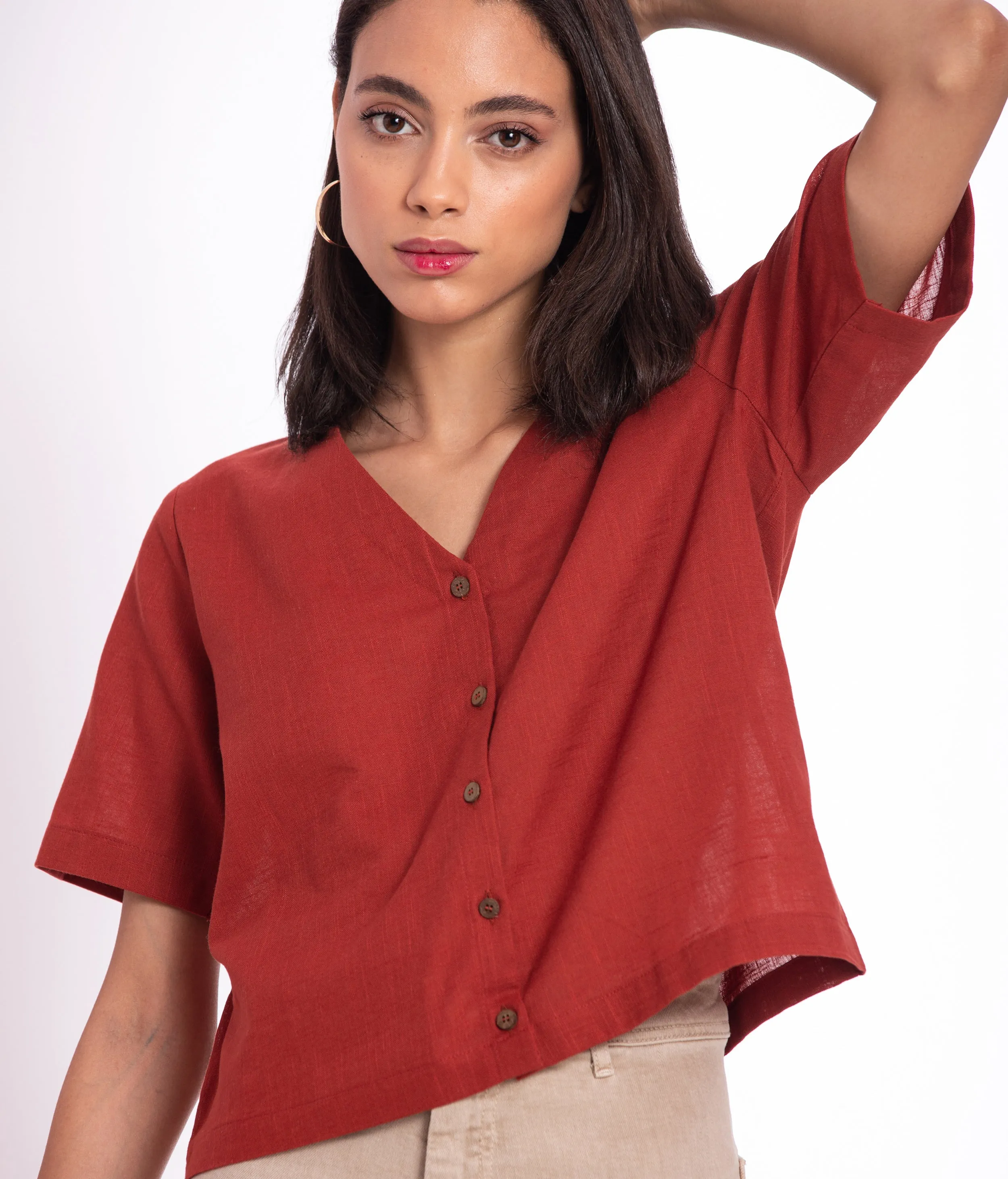 Warm Red Cotton Top