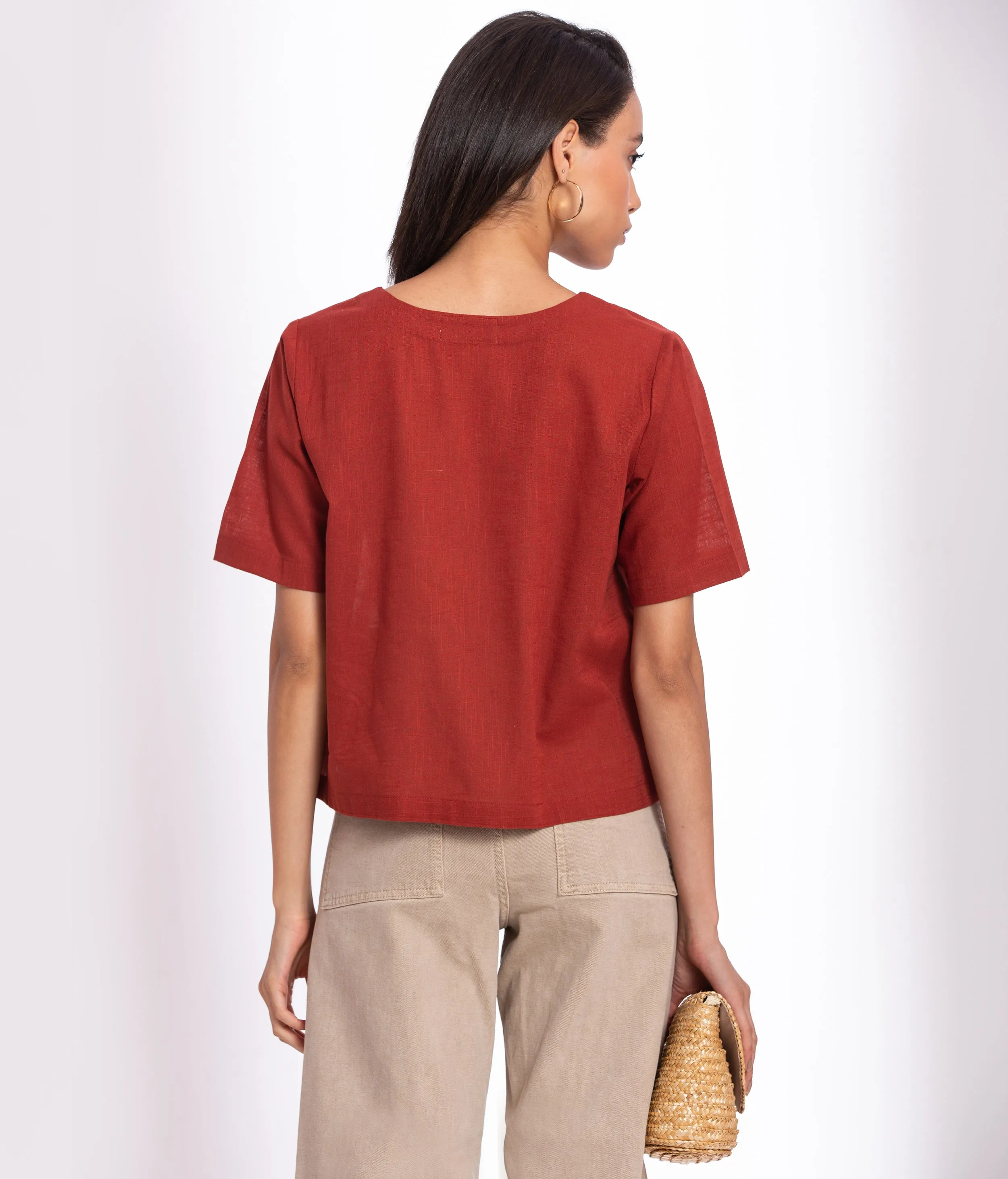 Warm Red Cotton Top