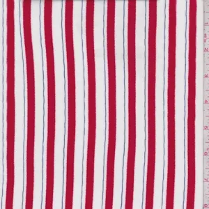 White/Cherry Stripe Rayon Challis Fabric