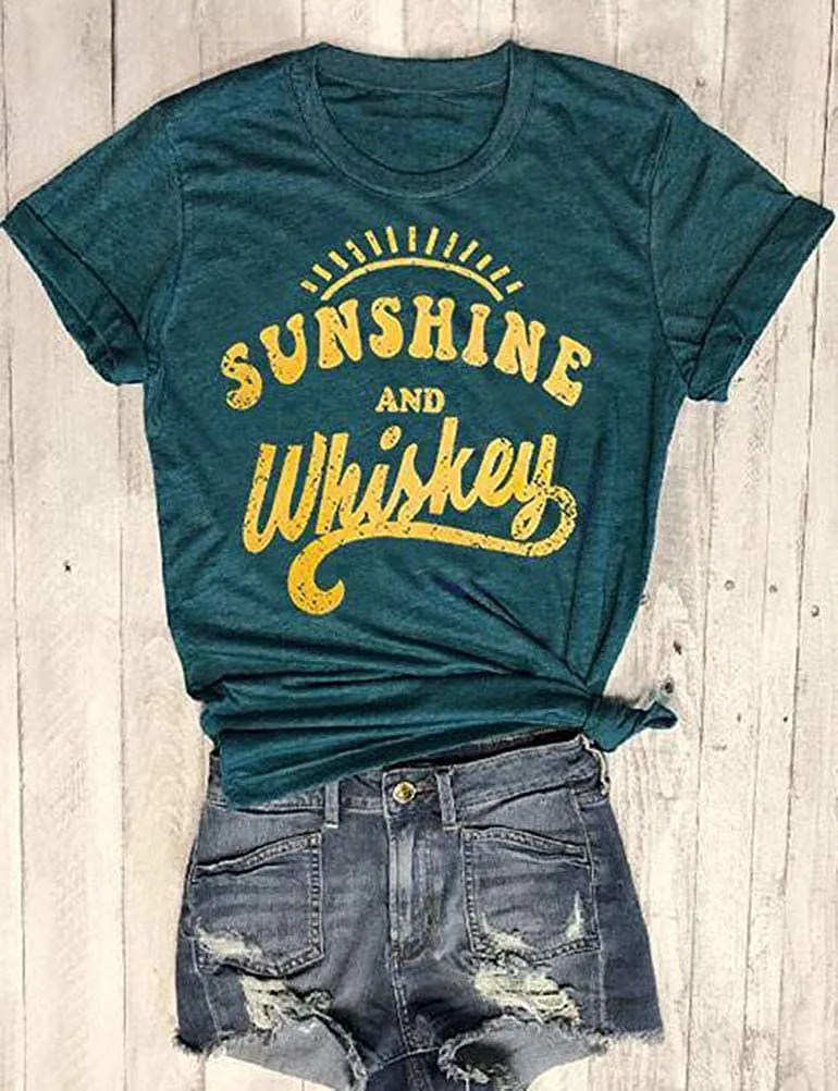 Women Sunshine and Whiskey T-Shirts Graphic Tops Whiskey Shirt