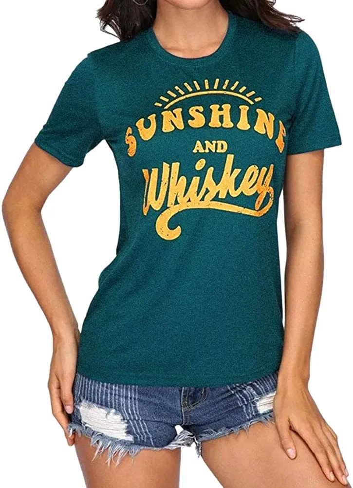 Women Sunshine and Whiskey T-Shirts Graphic Tops Whiskey Shirt