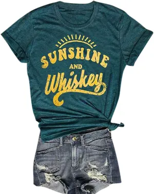 Women Sunshine and Whiskey T-Shirts Graphic Tops Whiskey Shirt