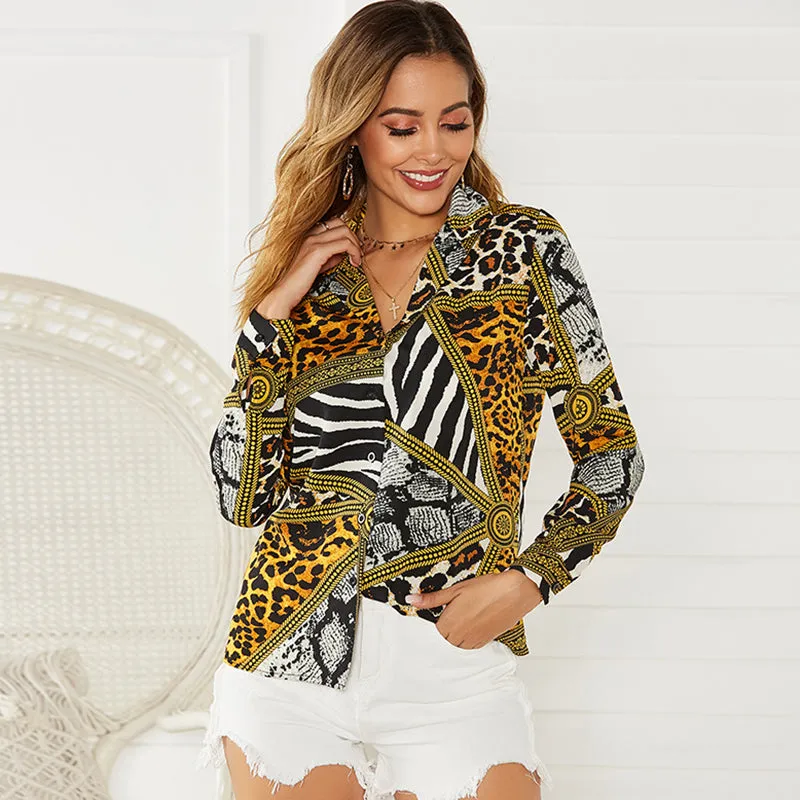 Women Tops And Blouse Sexy Leopard Print Long