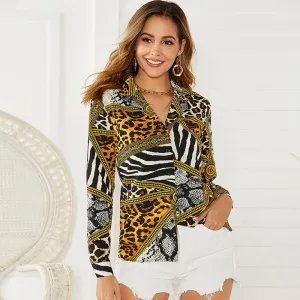 Women Tops And Blouse Sexy Leopard Print Long