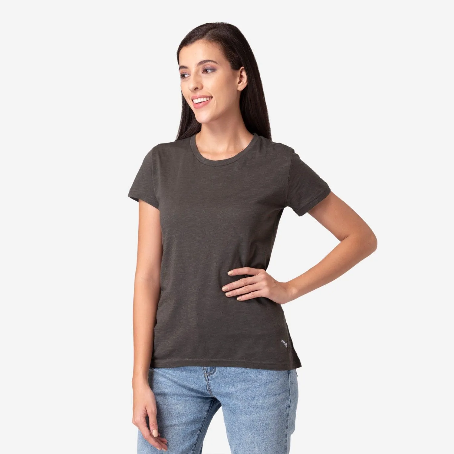 Women's Plain Half Sleeve Round-Neck T-Shirt For Summer - Olive