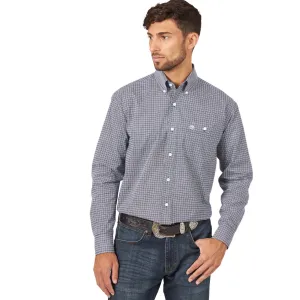 Wrangler Men's Navy Square Print Long Sleeve Shirt