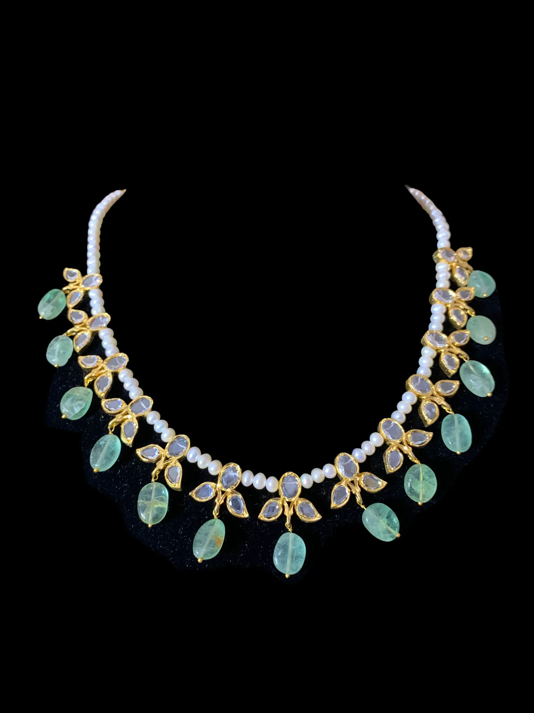 ZAFRIN gold plated silver necklace set in emerald beads  ( READY TO SHIP)