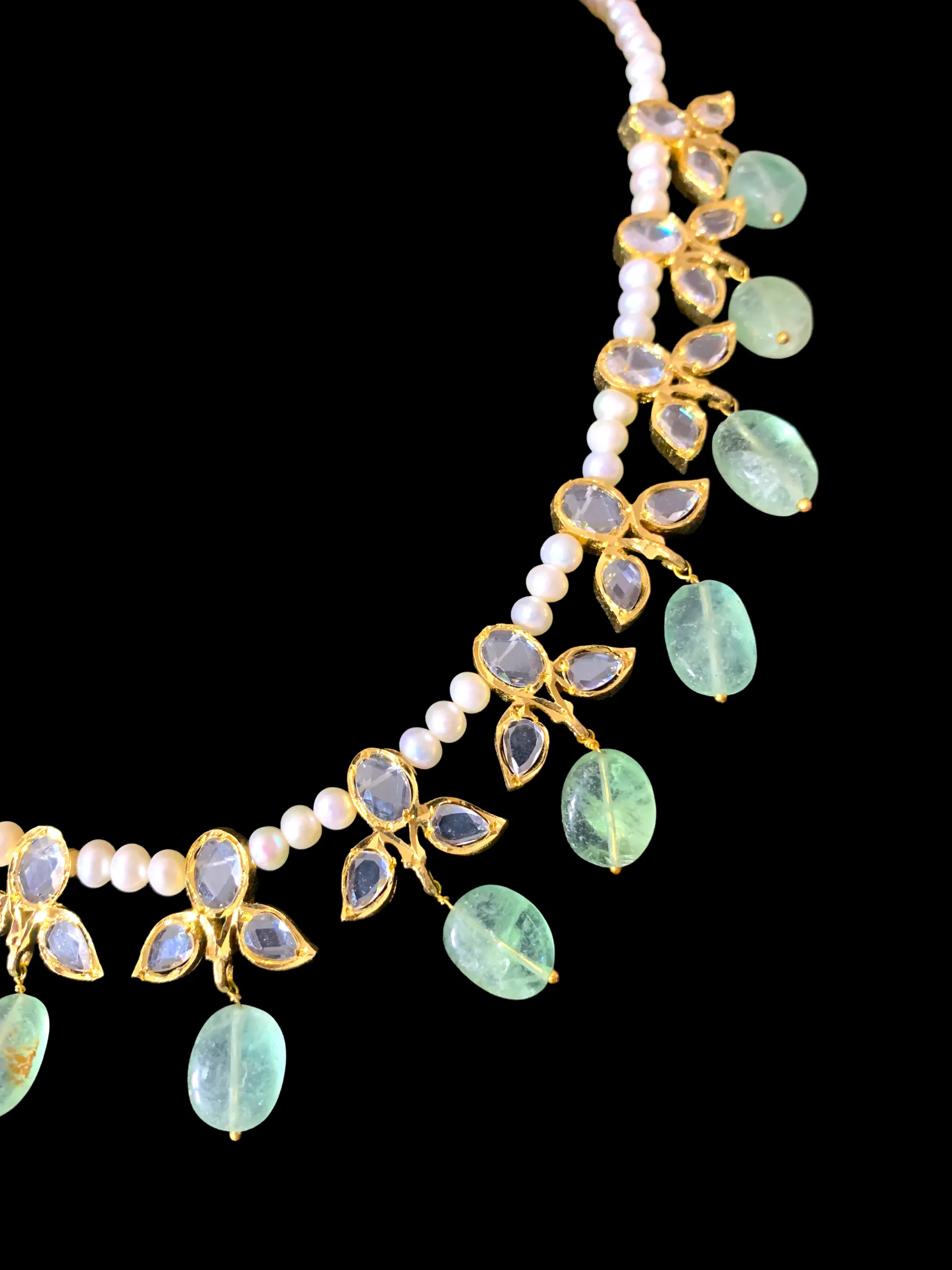 ZAFRIN gold plated silver necklace set in emerald beads  ( READY TO SHIP)